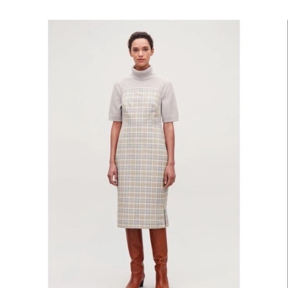 COS Dresses & Skirts - COS Checkered MIDI Dress Straight Neck Size 8
